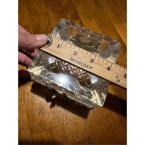 Vintage Mid Century modern MCM Thick Glass with Gold Tone Floral Holder Ashtray - Picture 12 of 12